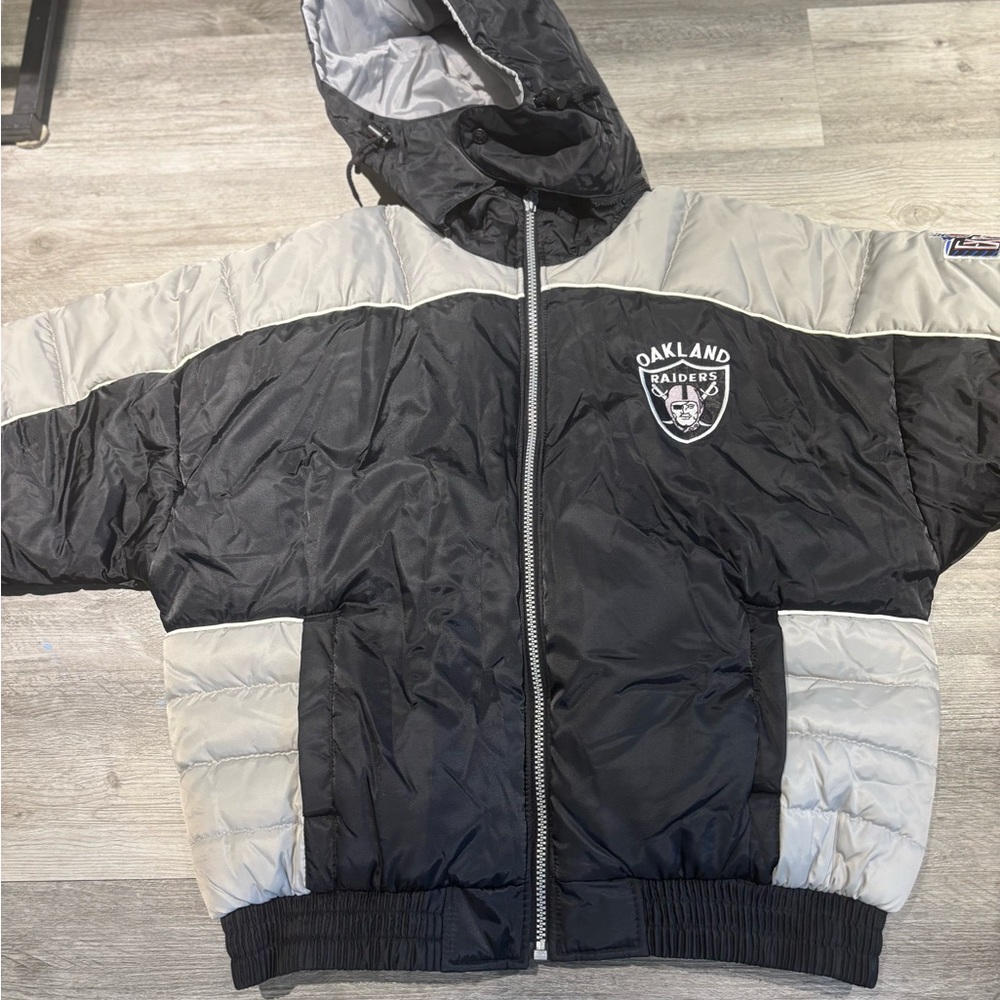 Oakland Raiders Pro Player Black and Gray Puffer Jacket